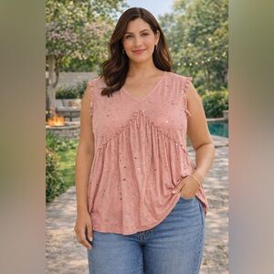 Pink Sleeveless top with silver accents